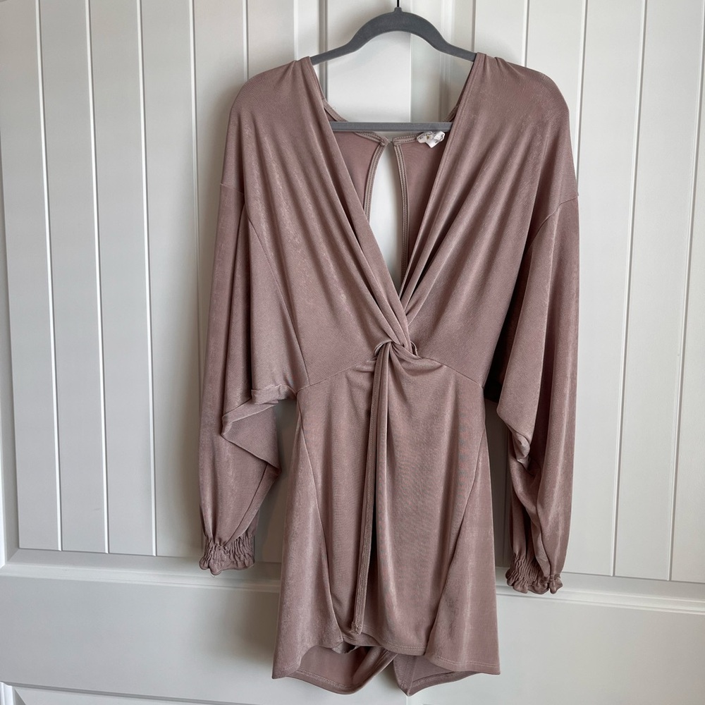 Elegant Taupe Long Sleeve Romper